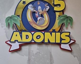 Birthday Cake Topper, Personalized Cake Topper, Blue Hedgehog Cake Topper, Blue Hedgehog And Friends, Party Decoration, Name Cake Topper, 3D