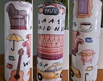 Friends Tumbler, 20oz Stainless Steel Travel Cup, Gift for Her, Friends Custom Tumbler, Custom Water Bottle, Stainless Steel Can Holder.