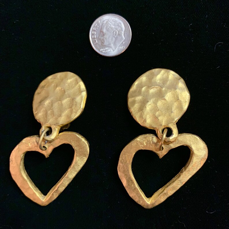 Vintage Early 90s Handcrafted Hammered Heart Earrings