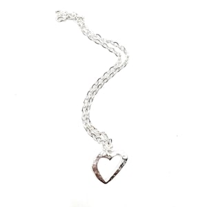 Heart Pendant on Chain Vintage 80s Sculpted Silver Tone Open Heart Pendant