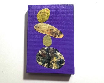 Tiny Art 2x3 Inch Collage of Alchemical Prints on Painted Stretched Canvas Purple  MC2 Original Art