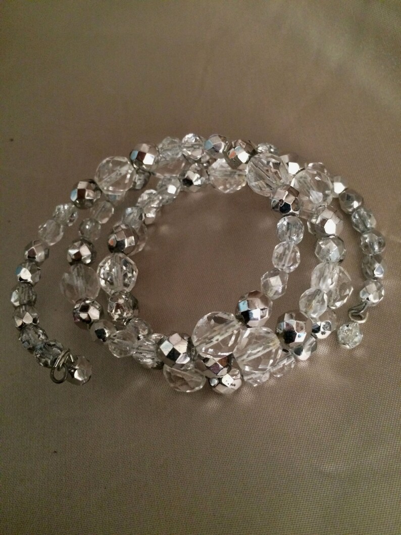 Silver Swarovski Crystal Beads Bracelet Handmade 4 Row Wrap Etsy