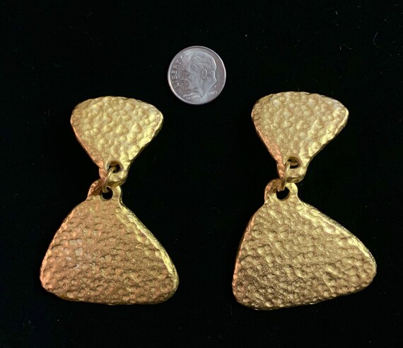 Triangle Drop Earrings Gold Tone Vintage Early 90… - image 1
