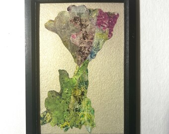 Original Art Collage of Handmade Fine Art Prints on Paper in a Vintage Frame Tiny Sea Flower 3