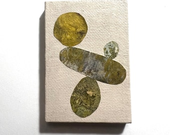 Tiny Art 2x3 Inch Collage of Alchemical Prints on Painted Stretched Canvas Titian Buff & Gold MC19 Original Art