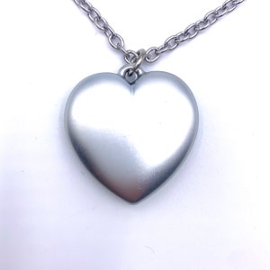 SALE 2 FOR 10.00 Puffy Heart Vintage Medium Matte Pendant on a New Old Stock 24 Inch  Chain Silver Tone Necklace