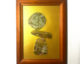 Original Art Collage of Handmade Fine Art Prints on Paper in a Vintage Frame Tiny Cairn 14