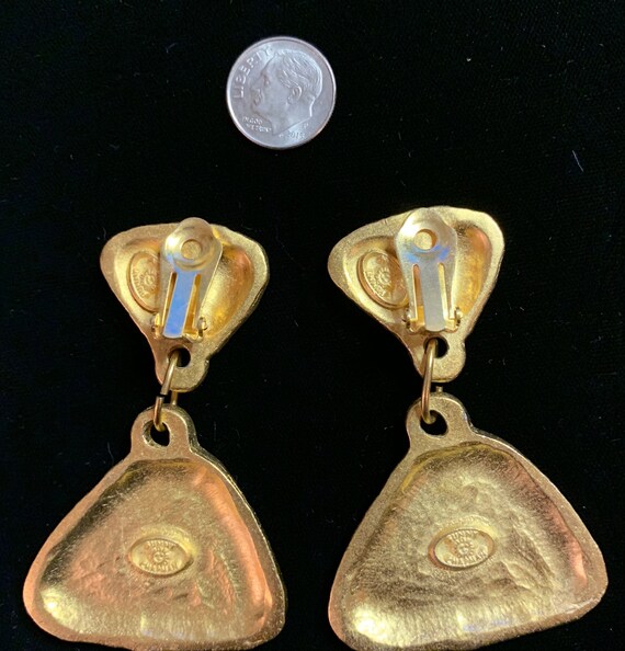 Triangle Drop Earrings Gold Tone Vintage Early 90… - image 2