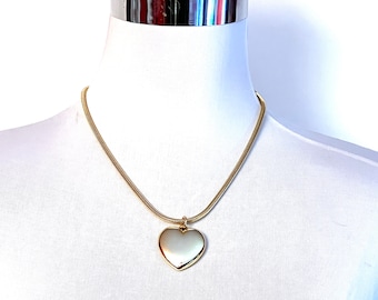 Puffy Heart Vintage Medium Shiny Pendant on a New Old Stock 18 Inch Snake Chain Gold Tone Talisman Necklace