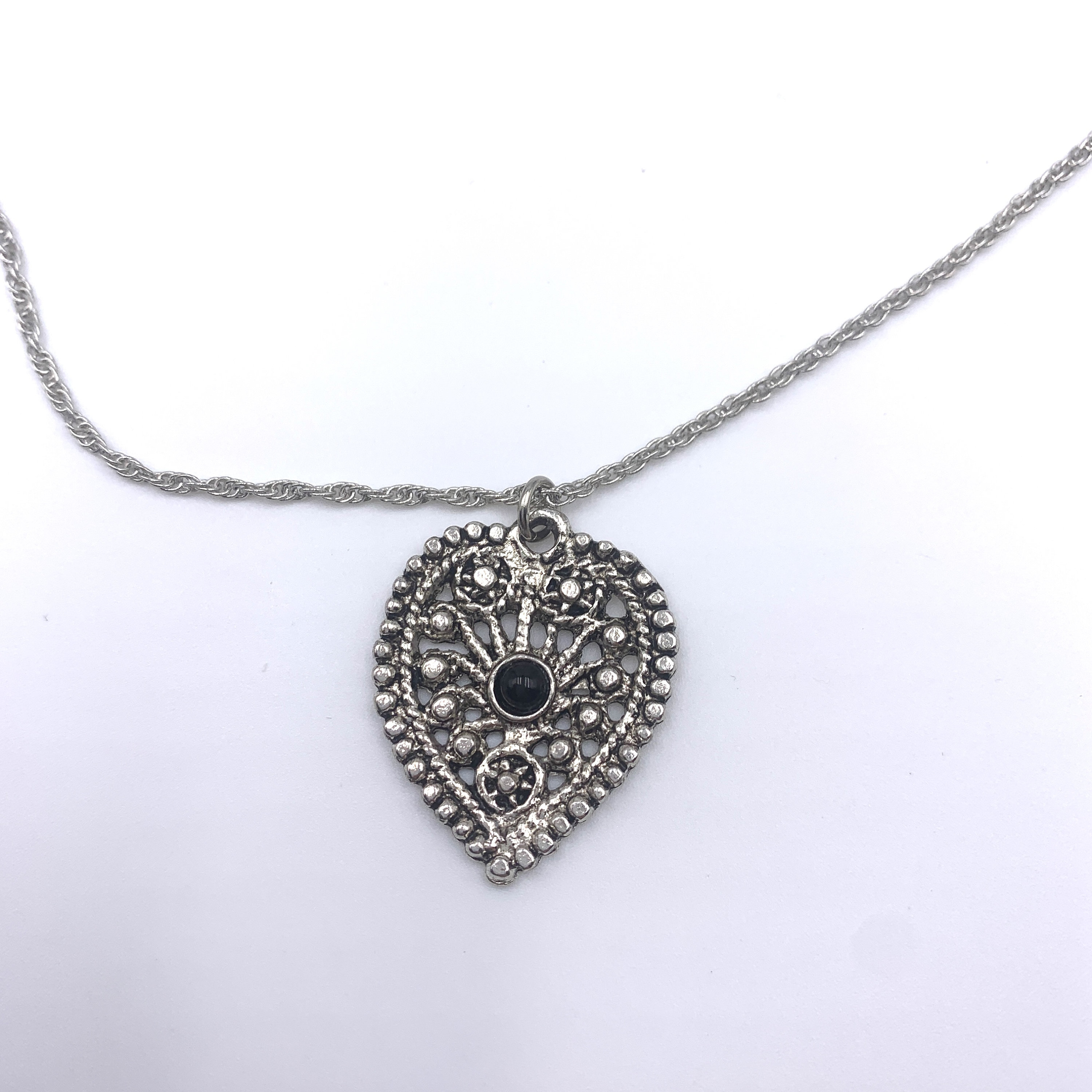 Heart Pendant Necklace Smoke Grey Faceted Glass on Silver Tone Chain