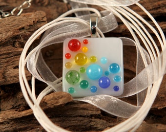 Rainbow Fused Glass Necklace (Ready To Ship)