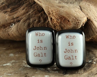 Who Is John Galt Fused Glass Cuff Links NOIR ET BLANC