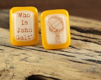 Atlas Shrugged Fused Glass Cuff Links (Ready To Ship)