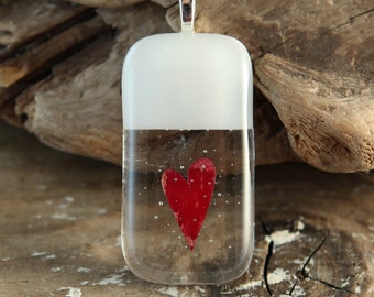 HEART Fused Glass And Copper Pendant (Ready to Ship)