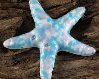 Faites une différence une étoile de mer à la fois... COTTON CANDY Fused Glass Starfish (Prêt à expédier)