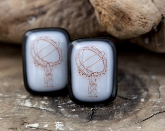 Atlas Fused Glass Cuff Links BLACK AND WHITE