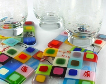 Fused Glass QUILT Coaster Set