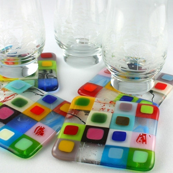 Fused Glass QUILT Coaster Set