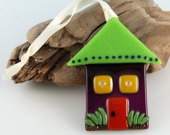 HOUSE Fused Glass Ornament... CUSTOMIZEd avec des couleurs de votre maison