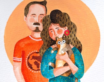 Ilustración de retratos familiares hechos a mano