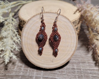 Macrame earrings sunstone, sunstone earrings hanging, boho and festival jewelry