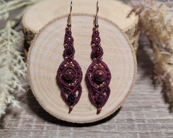 Macrame earrings red quartz, pearl earrings hanging, gift for her, boho jewelry