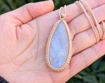Real Moonstone Necklace, Moonstone Macrame Necklace, tribal necklace