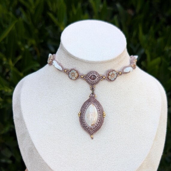 Handmade Macrame Choker Real Kauri Shell With Pink Tourmaline and