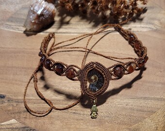 Ammonit Kette|Ammonite Makramee Choker Granat Nuggets|Boho Schmuck|Boho Schmuck|Festival Schmuck|Edelstein Schmuck|Göttin|Talisman