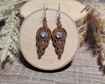 Macrame earrings moonstone, moonstone pearl earrings hanging, gift for her