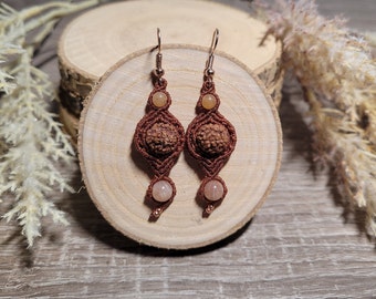 Rudraksha pearl earrings, macrame earrings moonstone hanging, spiritual jewelry, gift for her