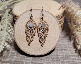 Macrame earrings hanging, moonstone earrings, gift for her