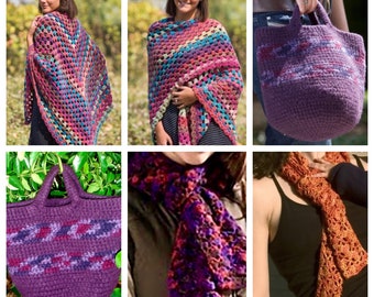 Crochet Pattern Pack-Hippie Chick Shawl, Scarfalicious &Felted Carry-All Tote PDF Patterns