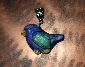 Iridescent Blue Purple and Teal Bird of Happiness  Handmade Pendant