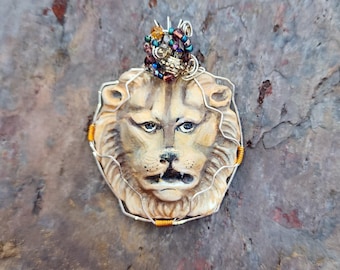 Lion Hand made out of Clay Handpainted Pendant