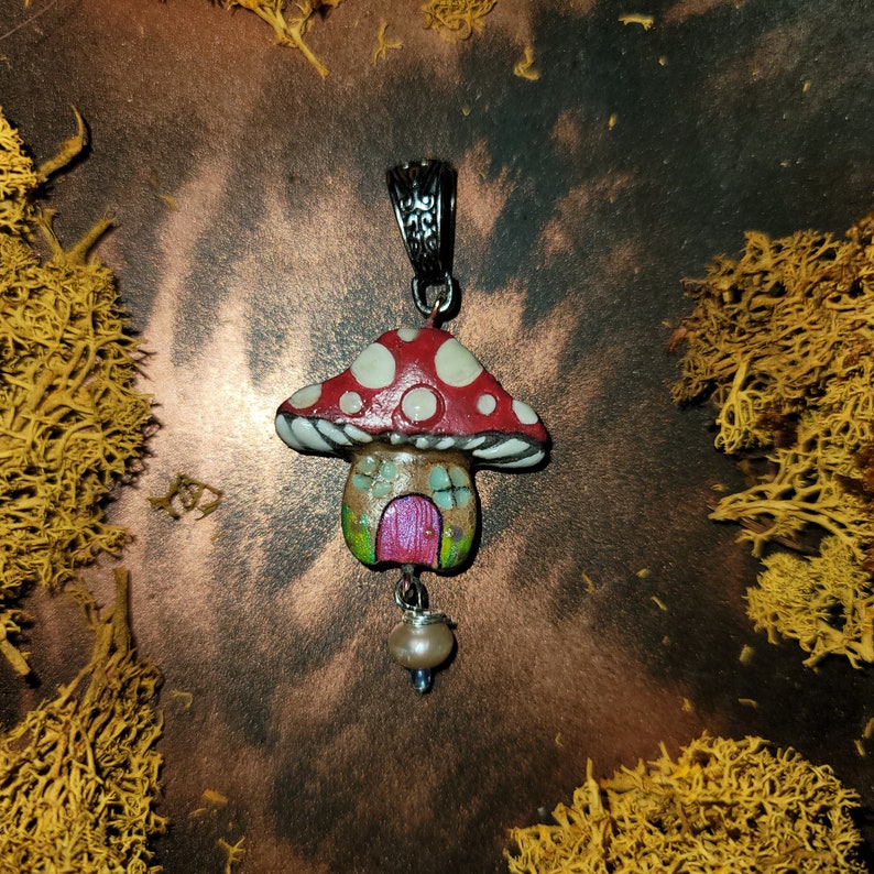 Mushroom Glow in the Dark Fairy Door Fae Handmade Pendant Faries image 9