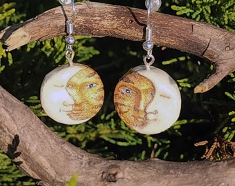 Sun and Moon Earrings with Glow in the Dark Crescent Moon