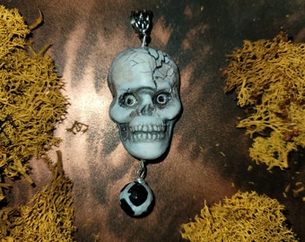 Glow in the Dark Skull Halloween El Dia de los Muertos OOAK Pendant