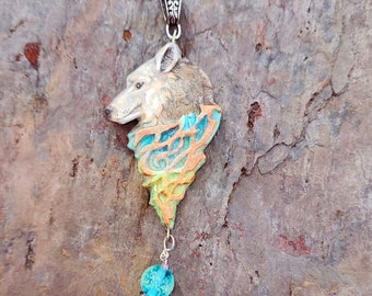 Stunning Wolf Celtic Knot Handmade Clay Pendant