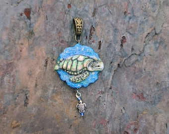 Swimming Loggerhead sea turtle Handmade Pendant