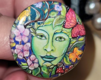 Spring Greenwoman Pinback Button 1.25 inches