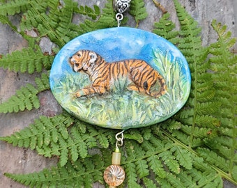 Bengal Tiger In Profile  Handmade Pendant