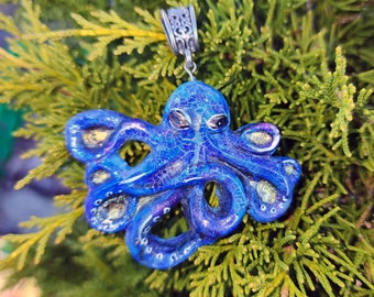 Blue Crackle Octopus Pendant