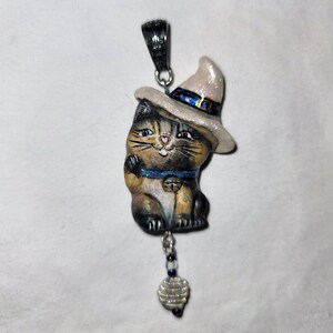 Happy Halloween Tortoiseshell Heterochromia Lucky Cat Maneki Neko Japanese Cat Handmade Pendant image 5