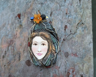 Wicked and Wild Crow Goddess Wire Wrapped Fantastical Pendant