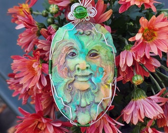 Wirewrapped Celtic Greenman Leaf Hand Crafted Pendant