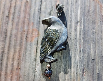 Awesome Sitting Crow Raven Pendant