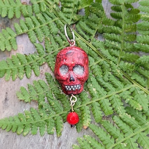 Sparkly Red Skull Halloween El Dia de los Muertos OOAK Pendant