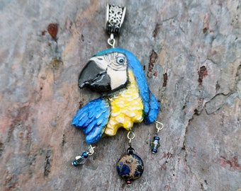 Blue and Gold Macaw Parrot Hand Made Pendant