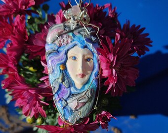 Lady and Coho Salmon Fish  Handmade Clay Pendant